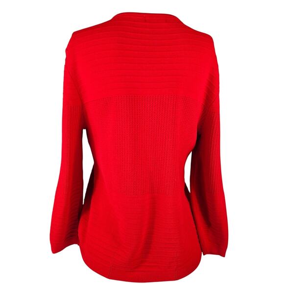 Cache Red Raised Striped Perferated Heavy Knit Full Zip Sweater Women's L - Picture 3 of 4